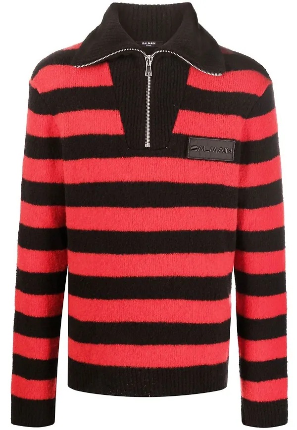 Balmain stickad tröja med dragkedja - Röd