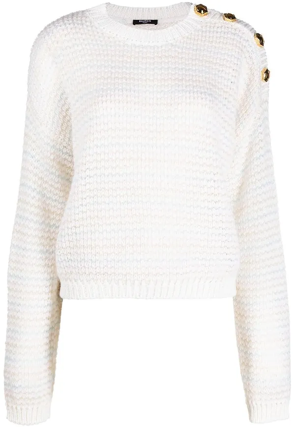 Balmain stickad tröja med knapp - Vit