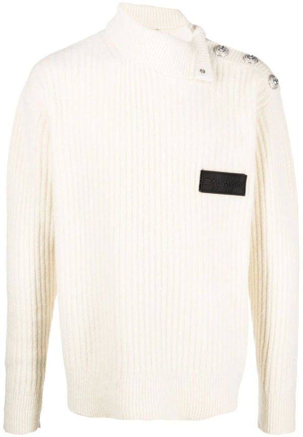 Balmain stickad tröja med präglad knapp - Neutral