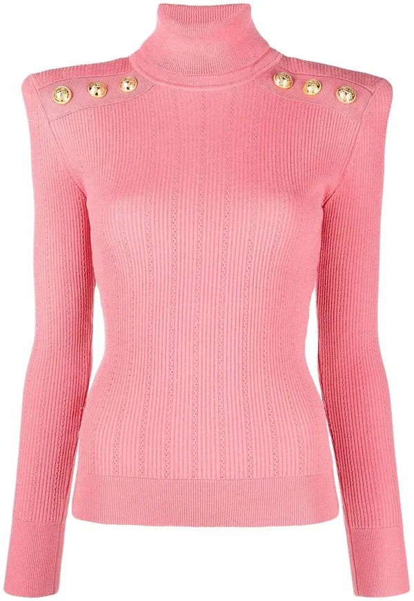 Balmain stickad tröja med rullkrage - Rosa