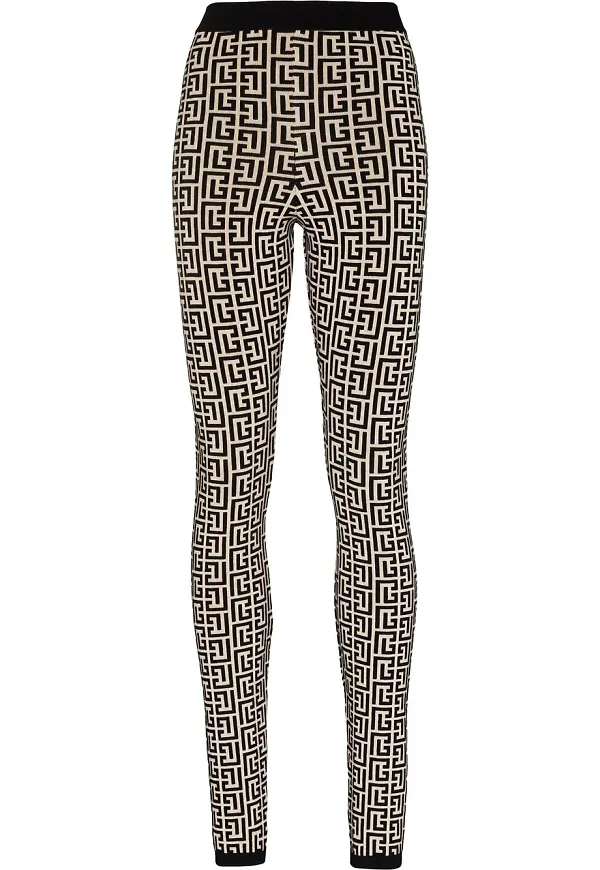 Balmain stickade leggings med monogram - Neutral