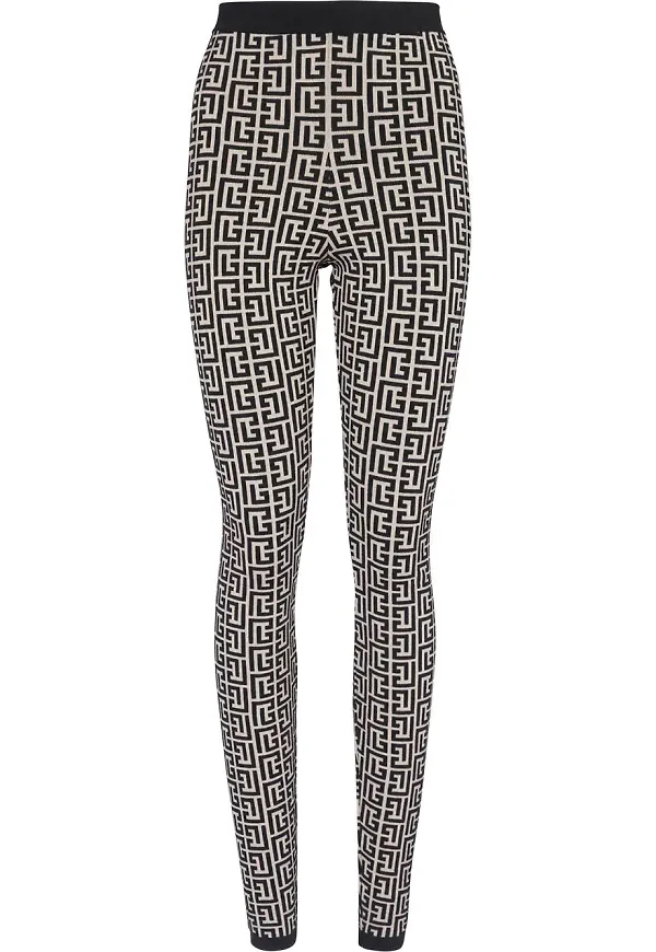 Balmain stickade leggings med monogram - Svart