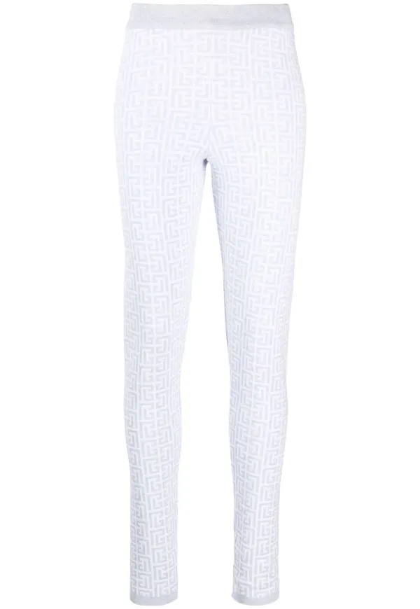 Balmain stickade leggings med monogram - Vit
