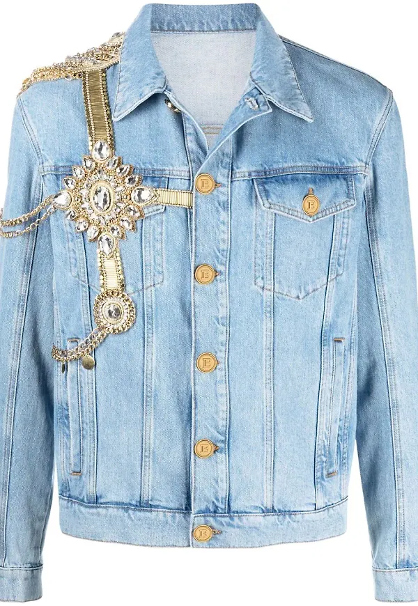 Balmain strassprydd jeansjacka - Blå