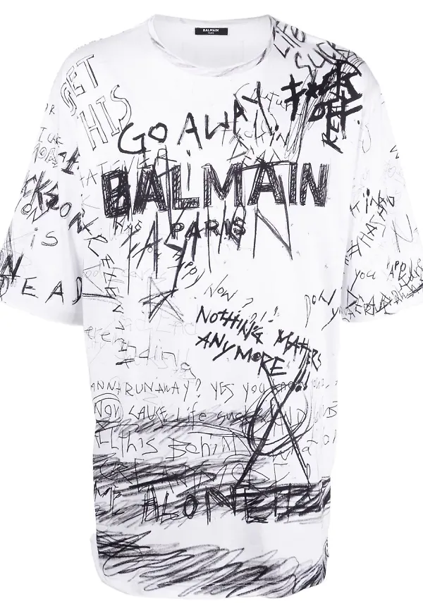 Balmain t-shirt med graffititryck - Vit