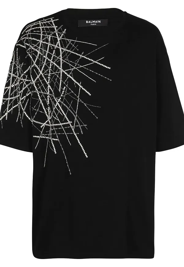 Balmain t-shirt med strass - Svart
