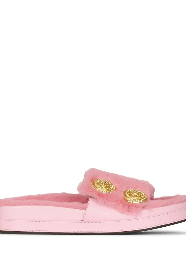 Balmain tofflor i konstpäls - Rosa
