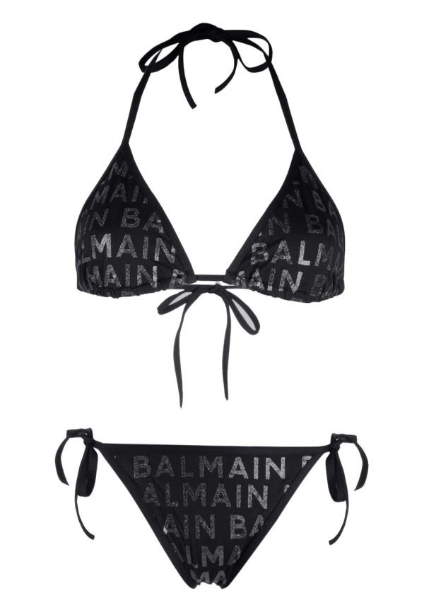 Balmain tone-on-tone logo-print bikini set - Svart