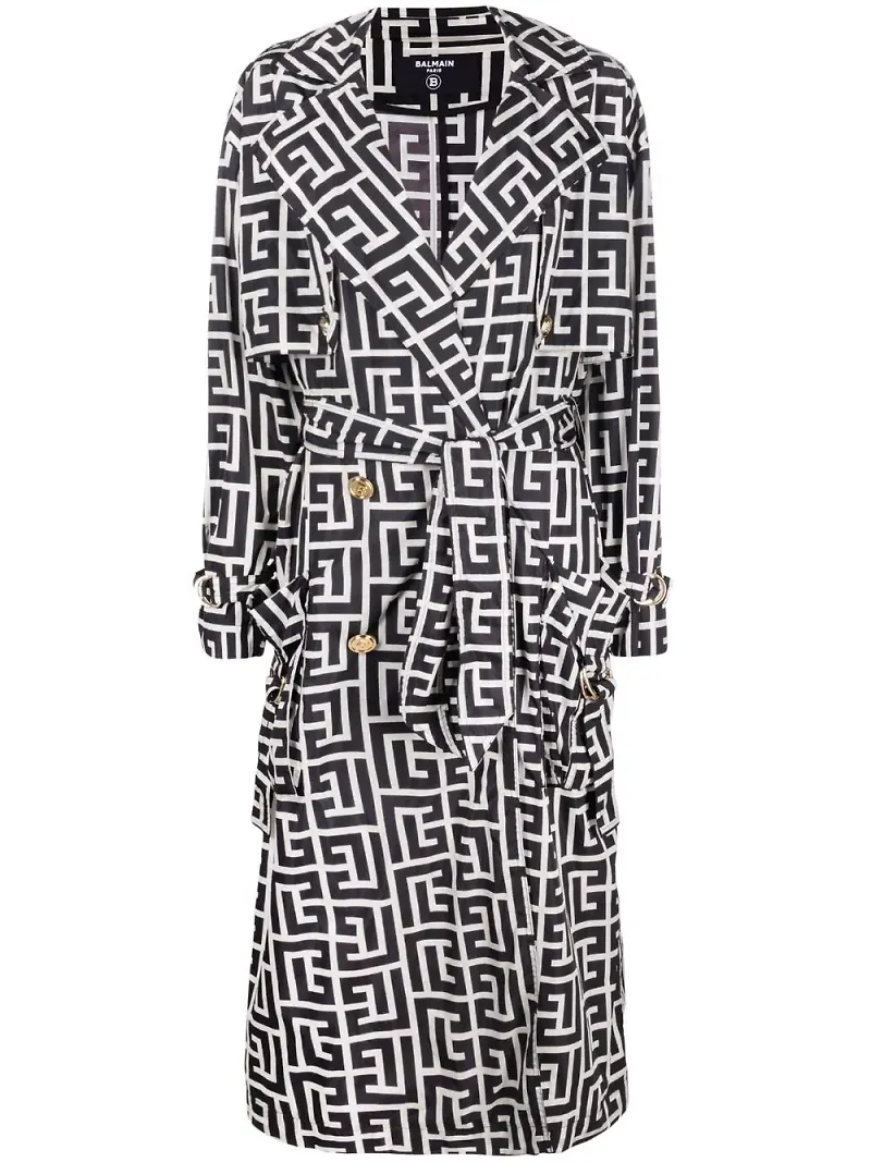 Balmain trenchcoat med monogram - Svart