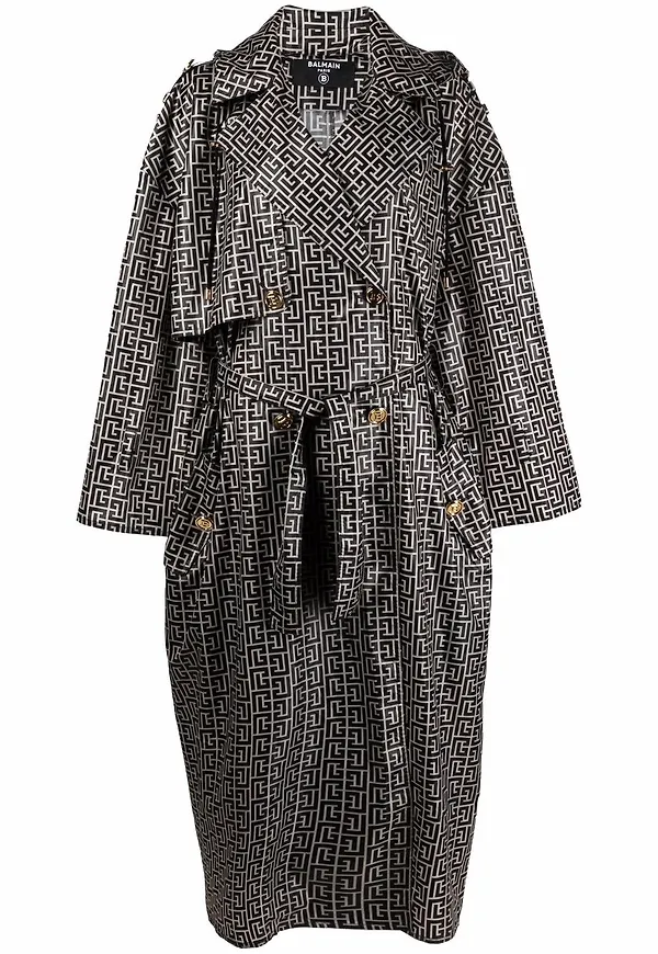 Balmain trenchcoat med monogram - Svart