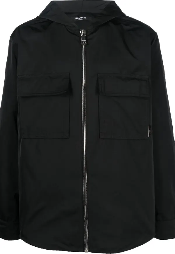 Balmain tunn cargojacka med huva - Svart