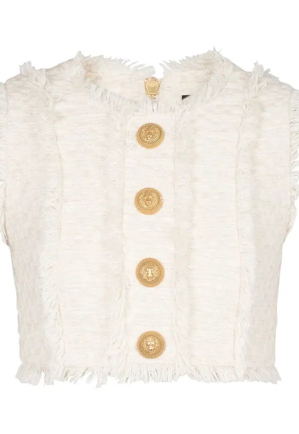 Balmain tweed cropped top - Vit