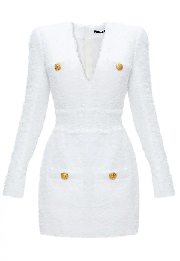 Balmain Tweed dress Vit, Dam