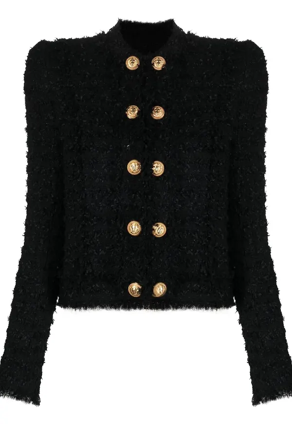 Balmain tweedjacka med knäppning - Svart