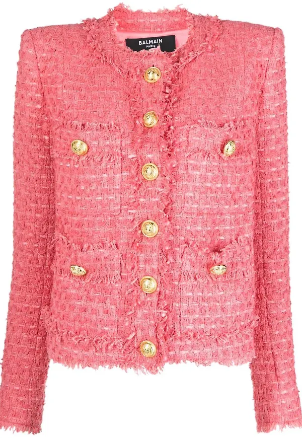 Balmain tweedjacka utan krage - Rosa