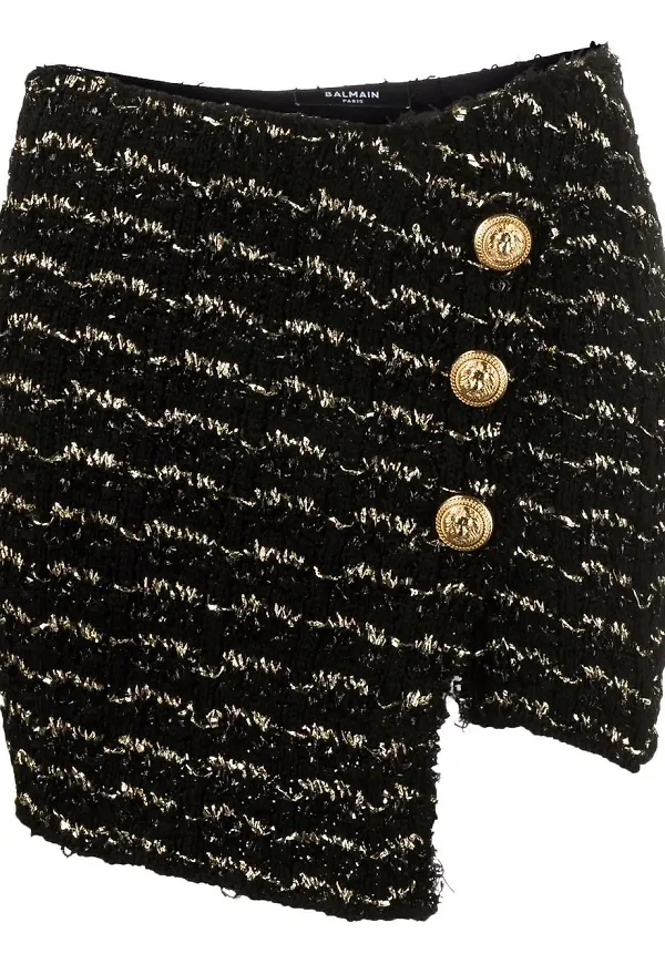 Balmain tweedkjol i omlottmodell - Svart