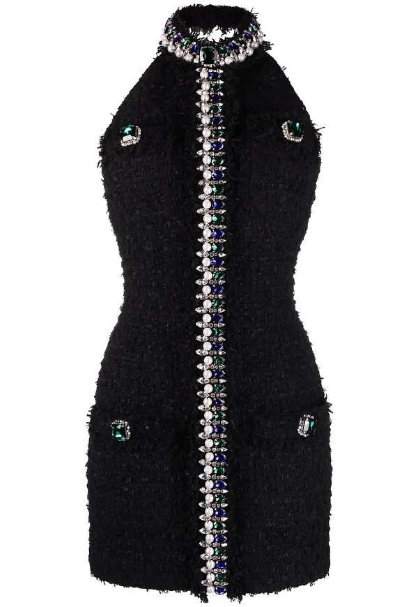 Balmain tweedklänning med halterneck - Svart