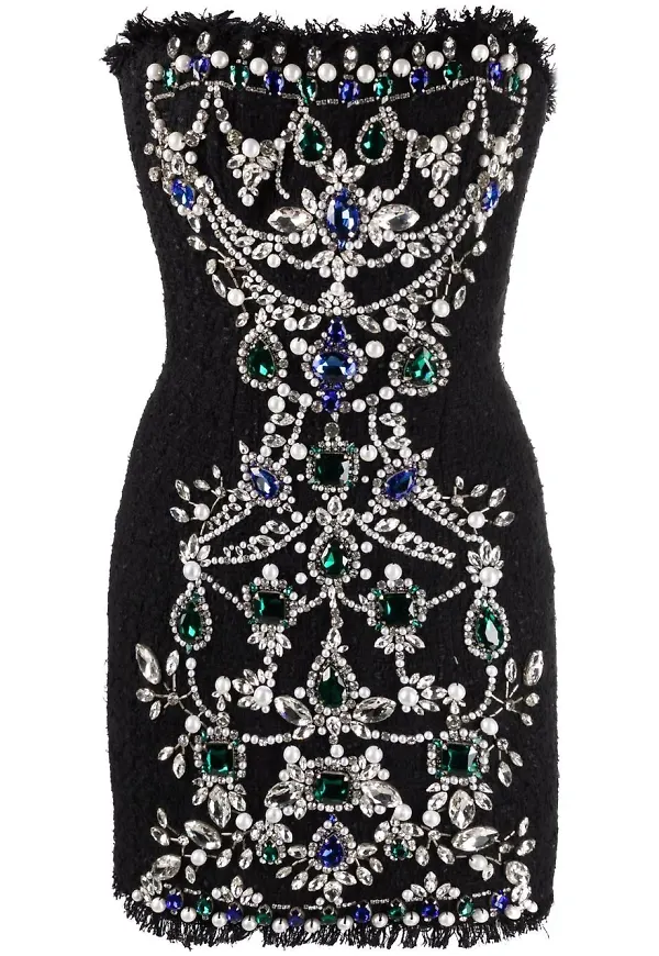 Balmain tweedklänning med utsmyckad bustier - Svart