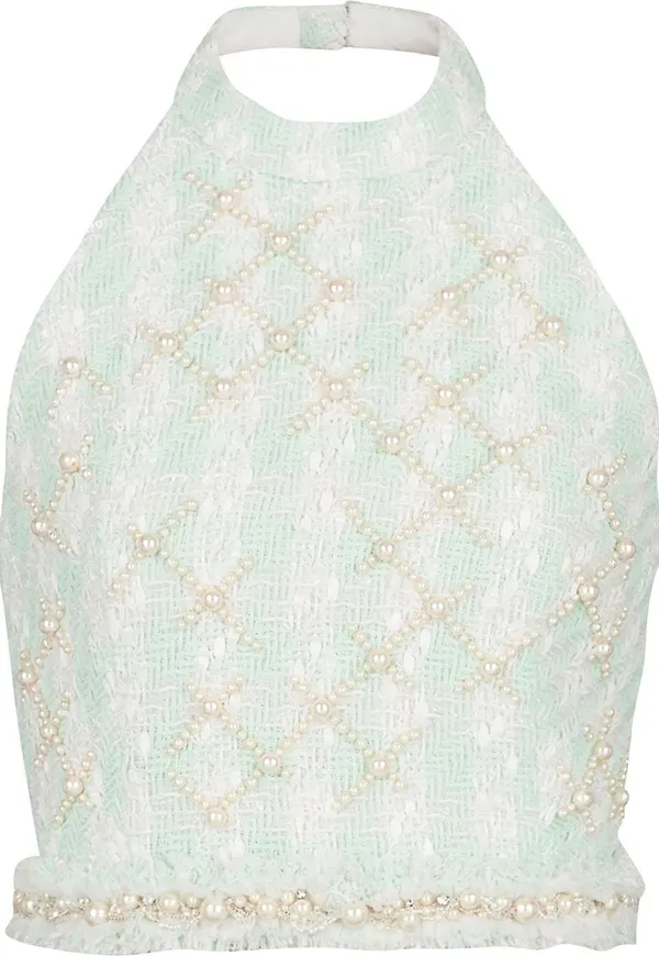 Balmain tweedtopp med halterneck - Grön