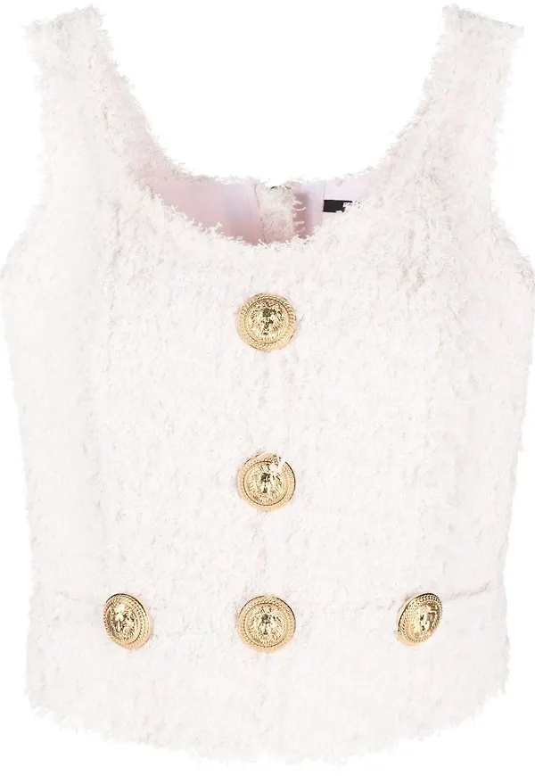 Balmain tweedtopp med knappdetalj - Rosa