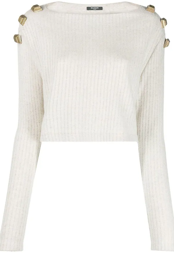 Balmain utsmyckad ribbad croptop - Neutral