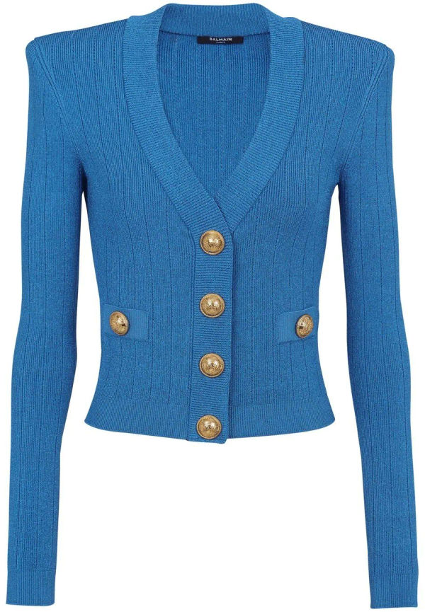 Balmain v-ringad kofta med knäppning - Blå