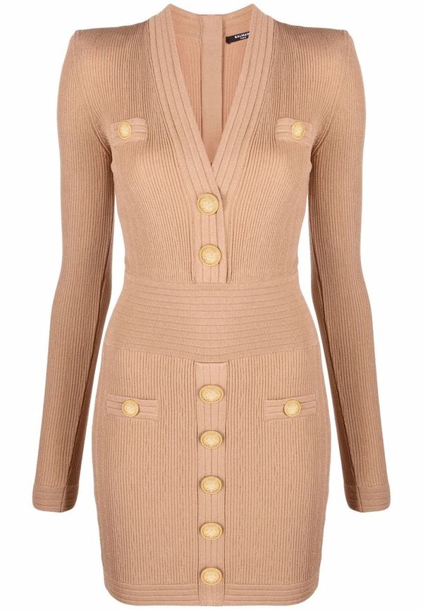Balmain v-ringad miniklänning - Neutral