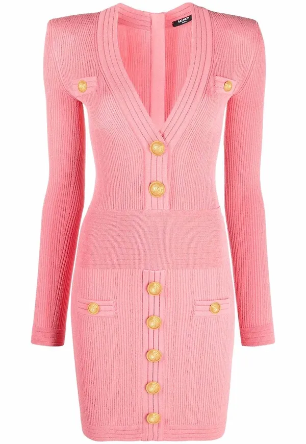 Balmain v-ringad miniklänning - Rosa