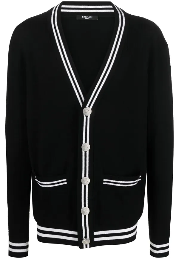 Balmain v-ringad kofta med kontrastkant - Svart