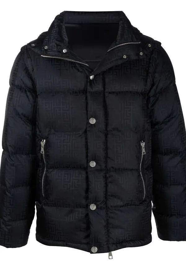 Balmain vadderad jacka med monogram - Svart