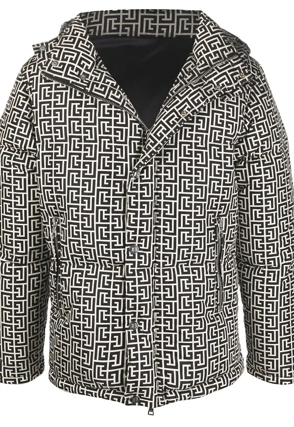 Balmain vadderad jacka med monogramtryck - Svart