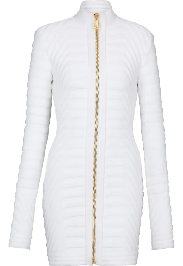 Balmain vadderad klänning med dragkedja - Vit