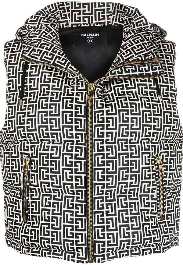 Balmain vadderad väst med monogram - Svart