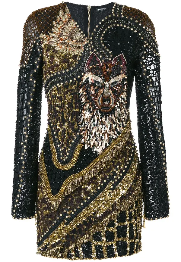 Balmain Wolf utsmyckad klänning - Svart