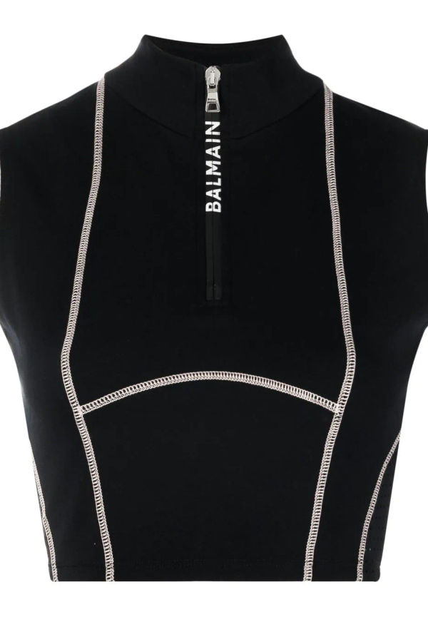 Balmain ärmlös croptop med logotyp - Svart