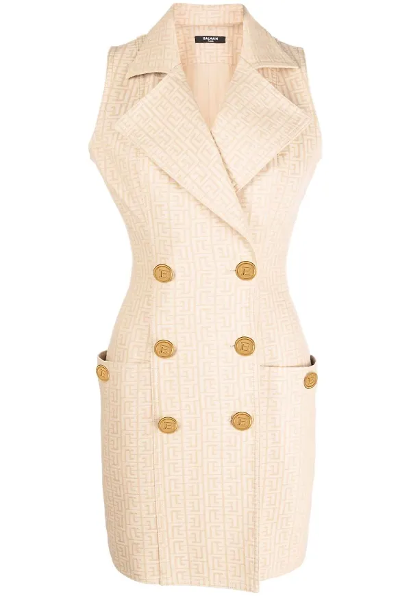Balmain ärmlös klänning med monogram - Neutral