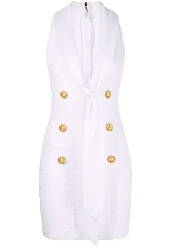 Balmain ärmlös klänning med monogram - Vit