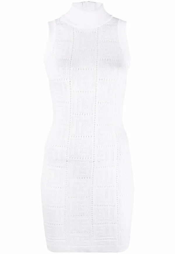 Balmain ärmlös klänning med monogram - Vit
