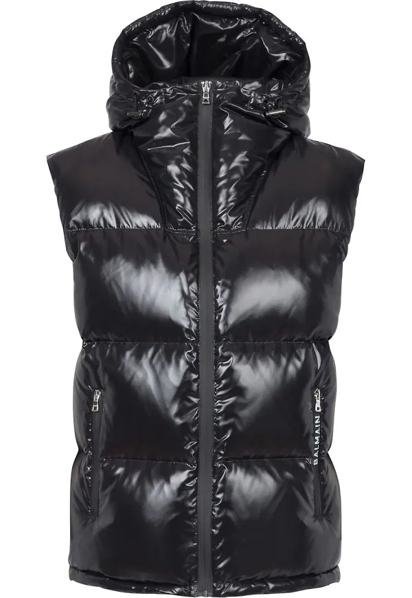 Balmain ärmlös puffjacka med huva - Svart