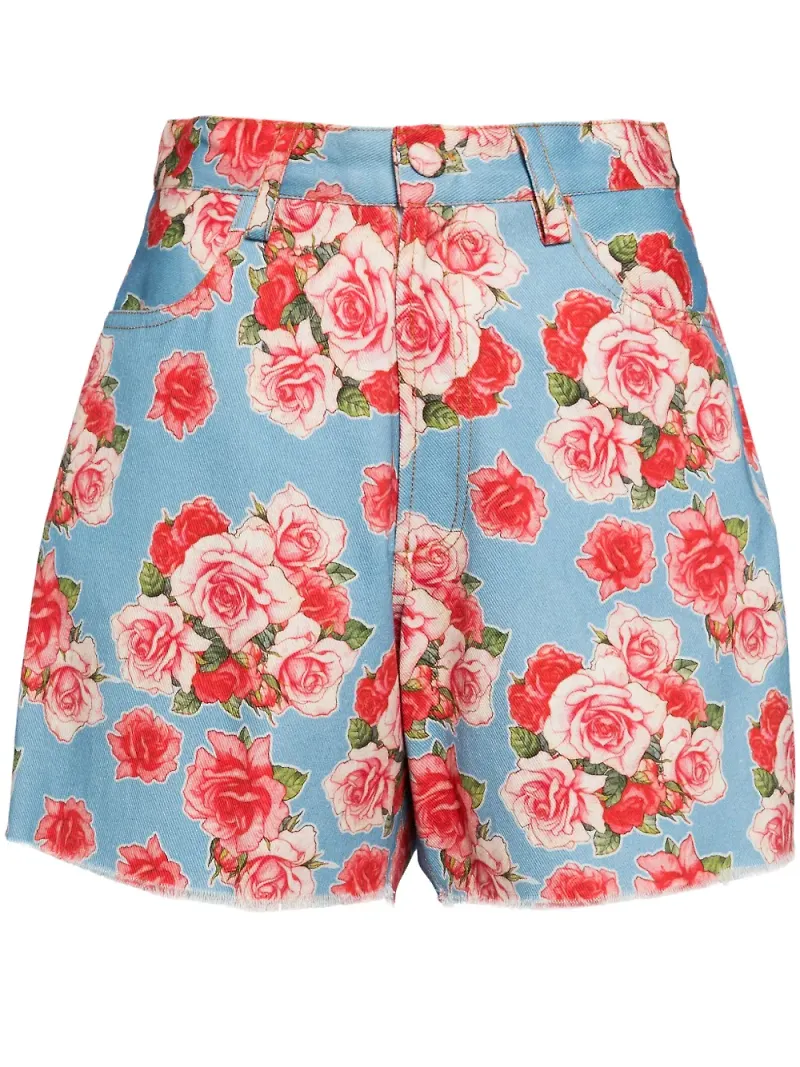 Bambah jeansshorts med ros - Blå