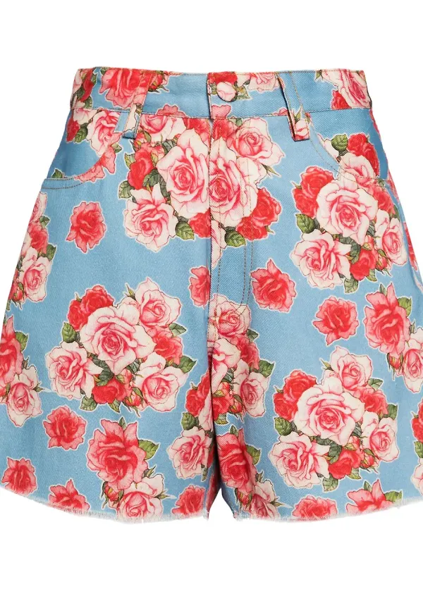 Bambah jeansshorts med ros - Blå