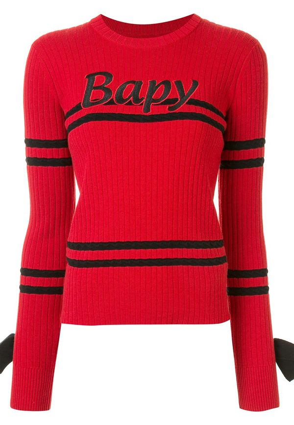 BAPY BY *A BATHING APE® randig ribbstickad topp - Röd