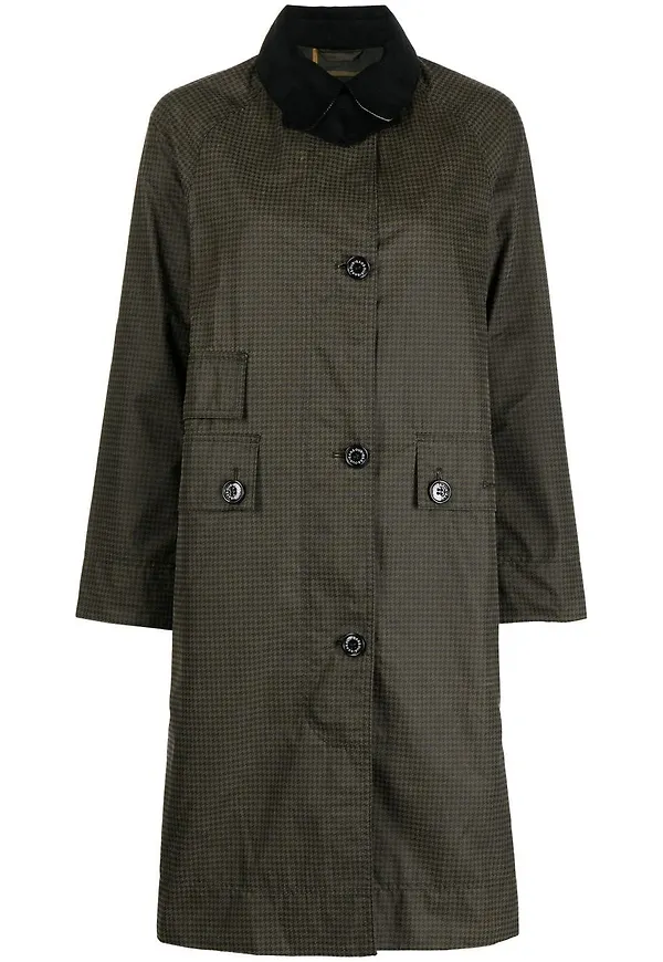 Barbour hundtandsmönstrad enkelknäppt kappa - Grön