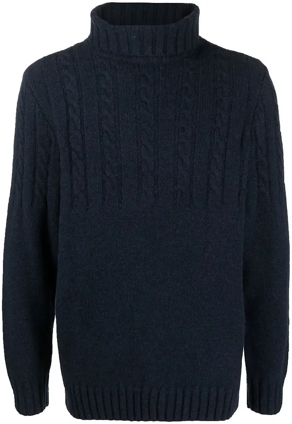 Barbour kabelstickad tröja med rullkrage - Blå