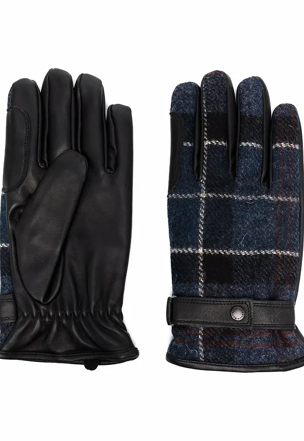 Barbour läderhandskar med rutig panel - Blå