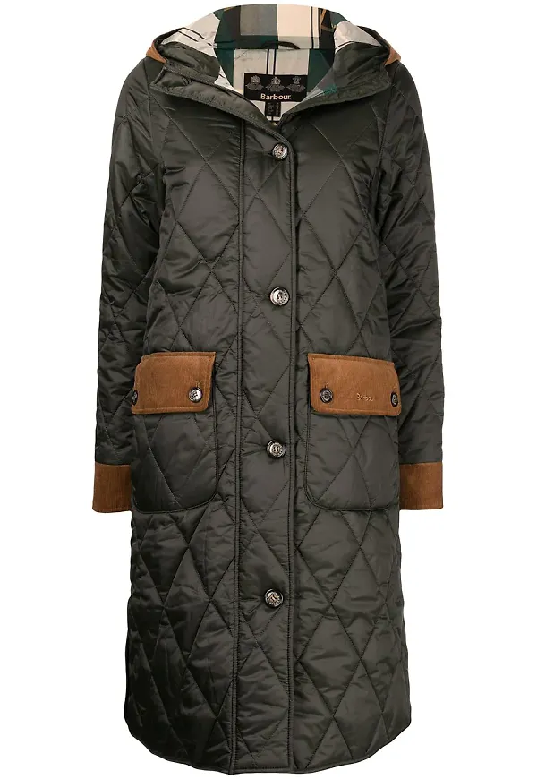 Barbour Mickley quiltad lång jacka - Grön