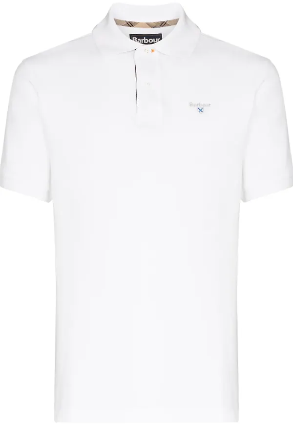 Barbour pikétröja med broderad logotyp och skotskrutig kant - Vit