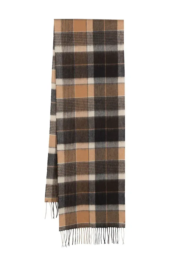 Barbour rutig sjal med fransar - Brun