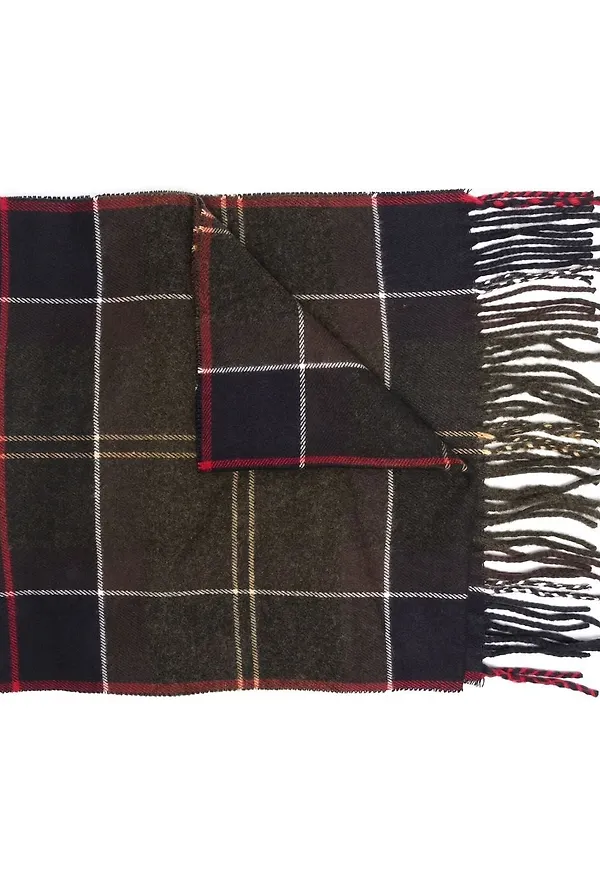 Barbour rutig sjal med franskant - Grön