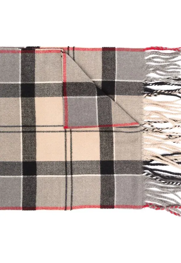 Barbour skotskrutig halsduk med fransar - Neutral